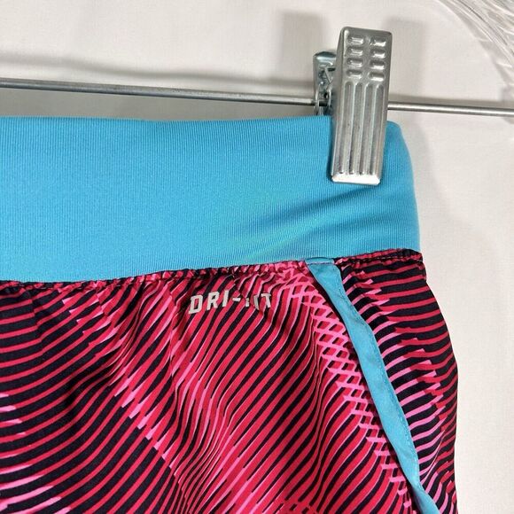 Nike Runnning Shorts Girls Small Pink Striped Drawstring Pull On Dri-Fit Lined - Picture 4 of 6